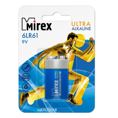 Батарейка Mirex 6LR61 крона (9v, алкалиновая) 1 шт