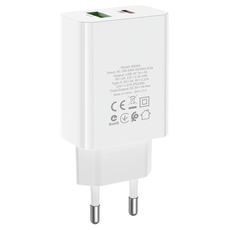 Сетевой адаптер BOROFONE BA56A Lavida PD20W + QC3.0, белый