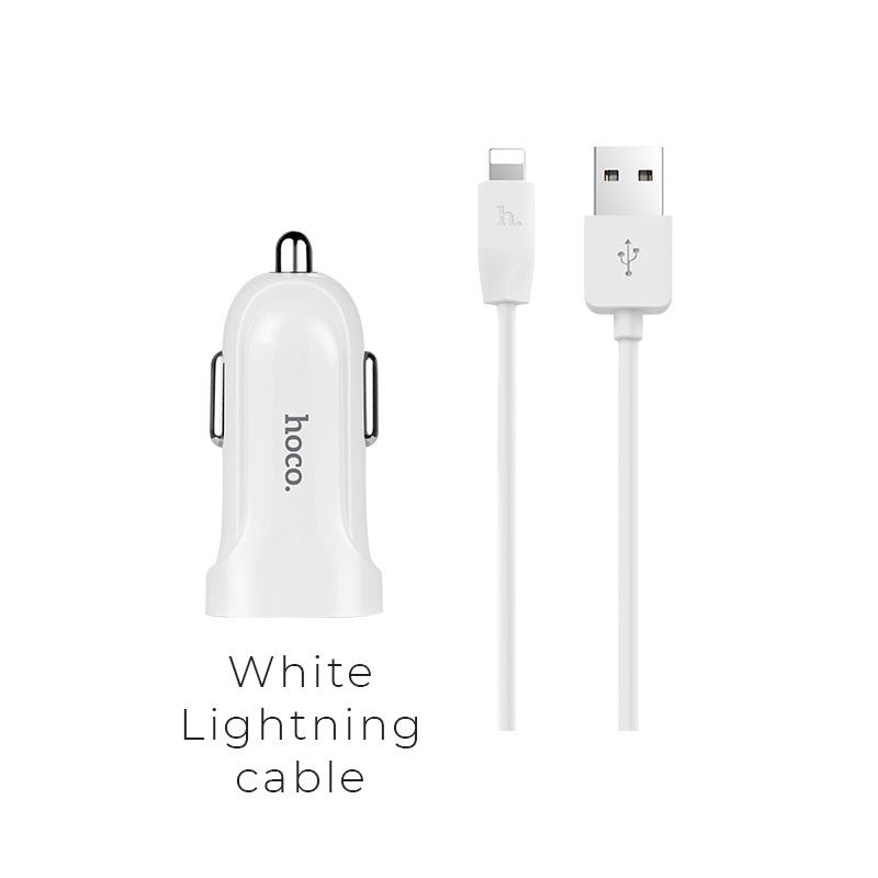 Автомобильный адаптер HOCO Z2 USB (1500mAh) с кабелем Lightning, белый