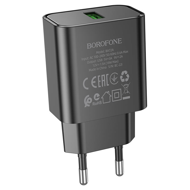 Сетевой адаптер BOROFONE BA72A Spring single port QC3. 0, черный