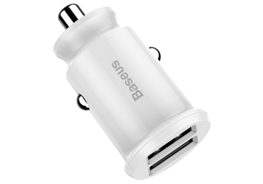 Автомобильный адаптер BASEUS Grain C-8K (2 USB, 3.1A, 30W), белый