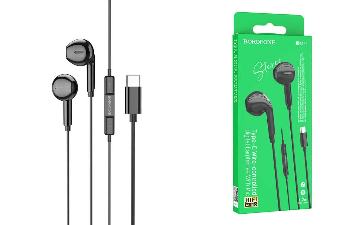 Наушники проводные BOROFONE BM71 Light song Type-C, черные
