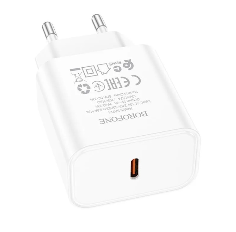Сетевой адаптер BOROFONE BA71A Single port PD20W, белый