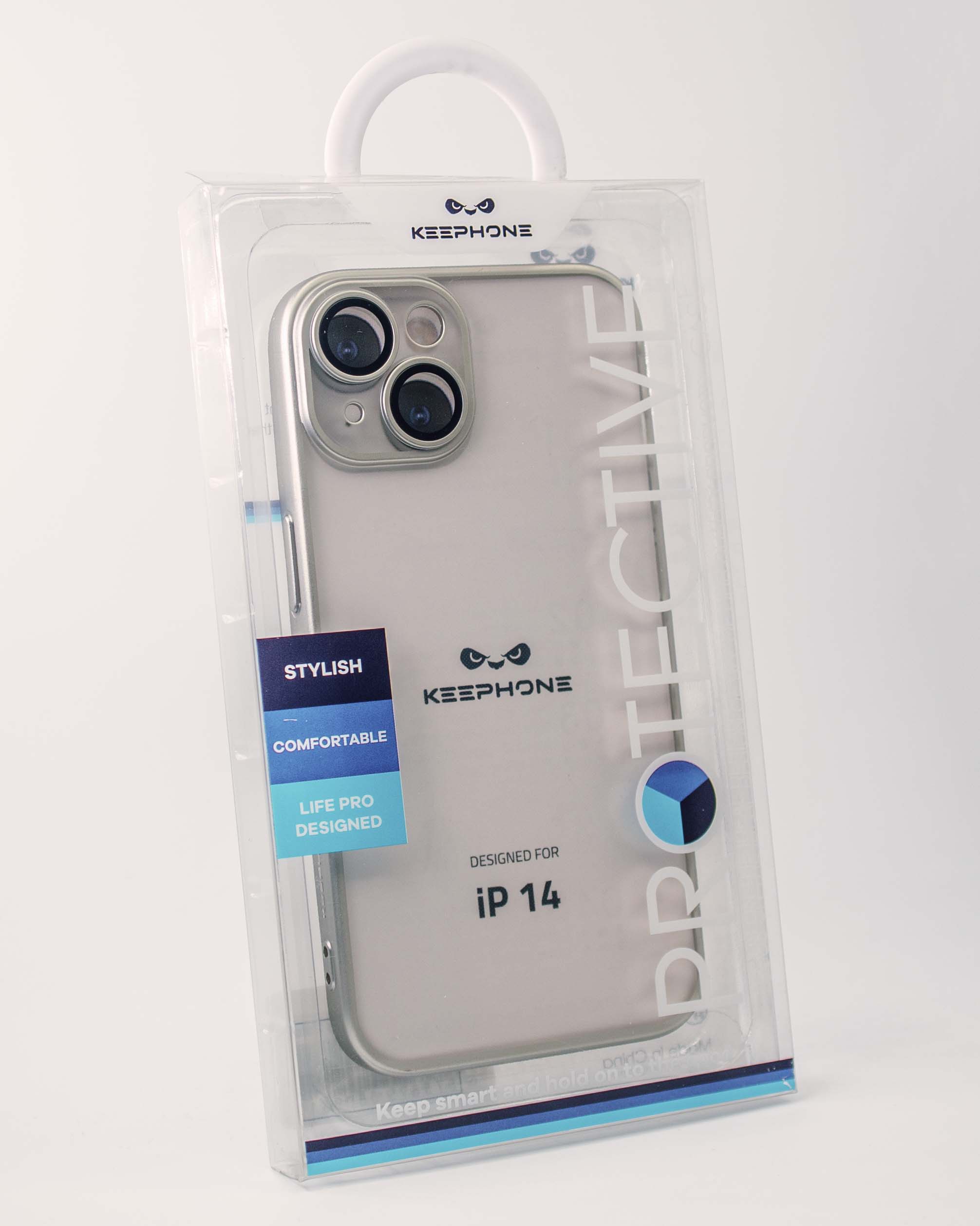 Чехол KeepHone iPhone 14 с защитной линзой, серебро