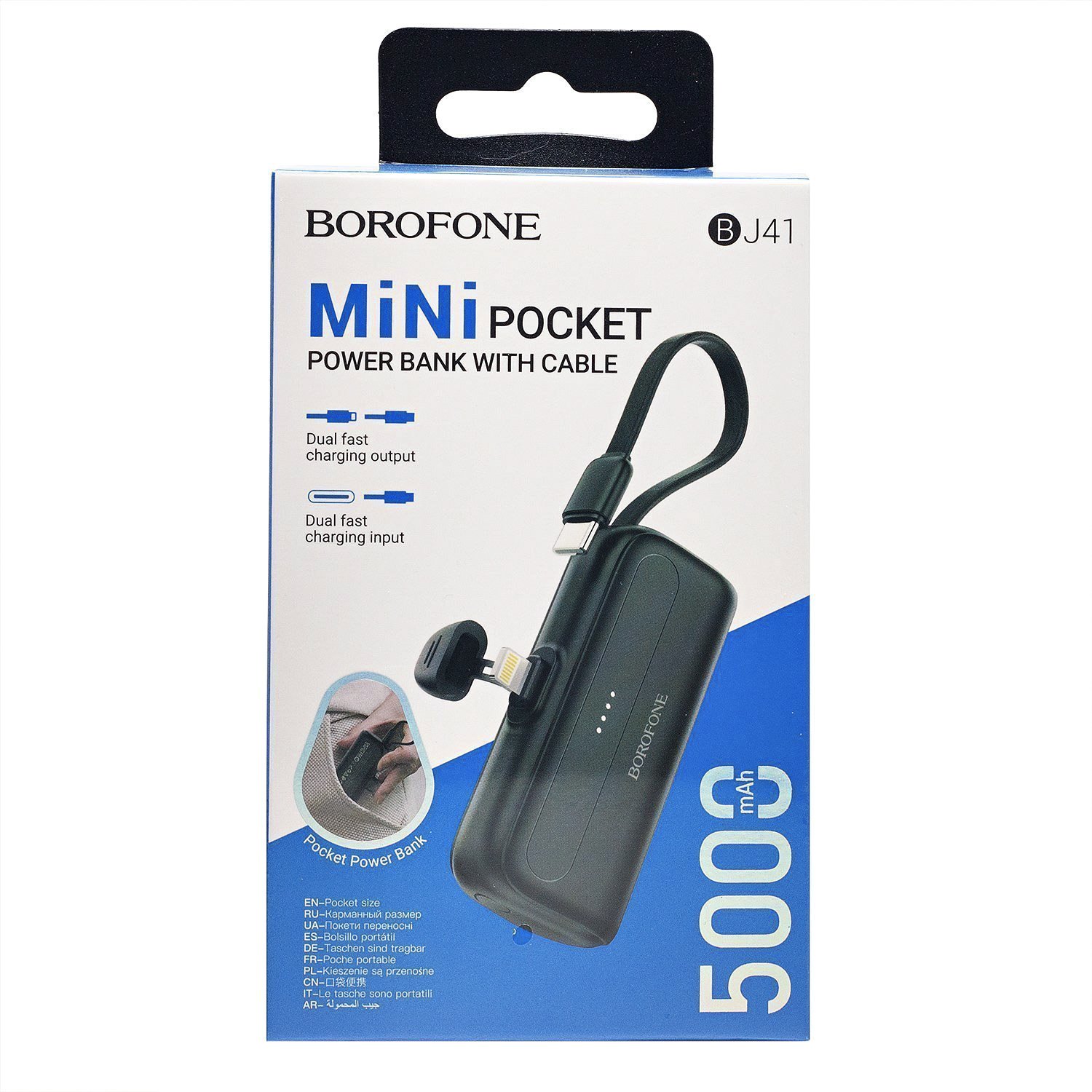 Внешний аккумулятор PowerBank 5000 mAh BJ41 Pocket Type-C/Type-C/Lightning, черный