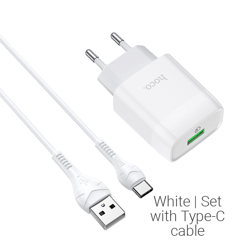 Сетевой адаптер HOCO C72Q USB (2.4A) QC3.0 / 18W с кабелем Type-C, черный