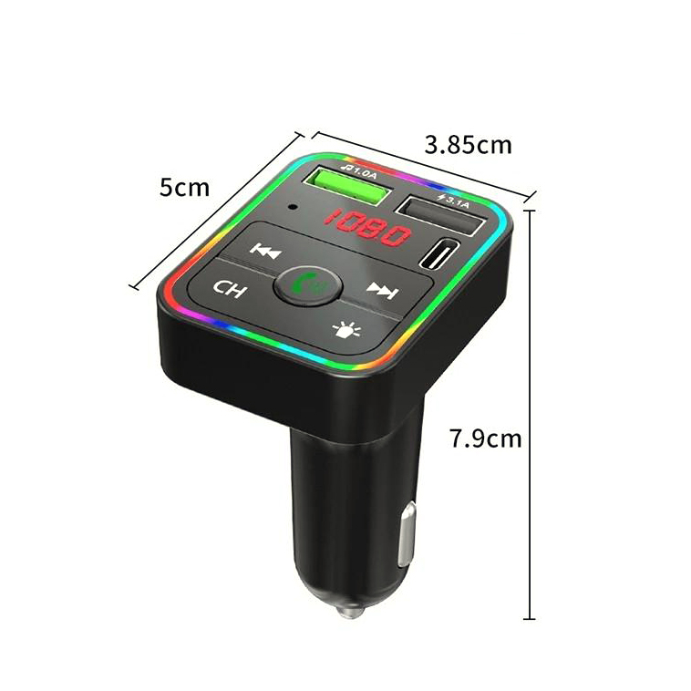 USB MP3 плеер с FM трансмиттером с дисплеем TDS TS-CAF15 (Bluetooth, RGB, USB 3.1, Type-C) черный