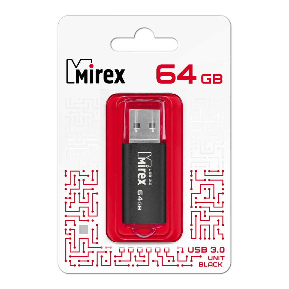 USB флеш-накопитель Mirex 64 GB USB 3.0 UNIT, черный