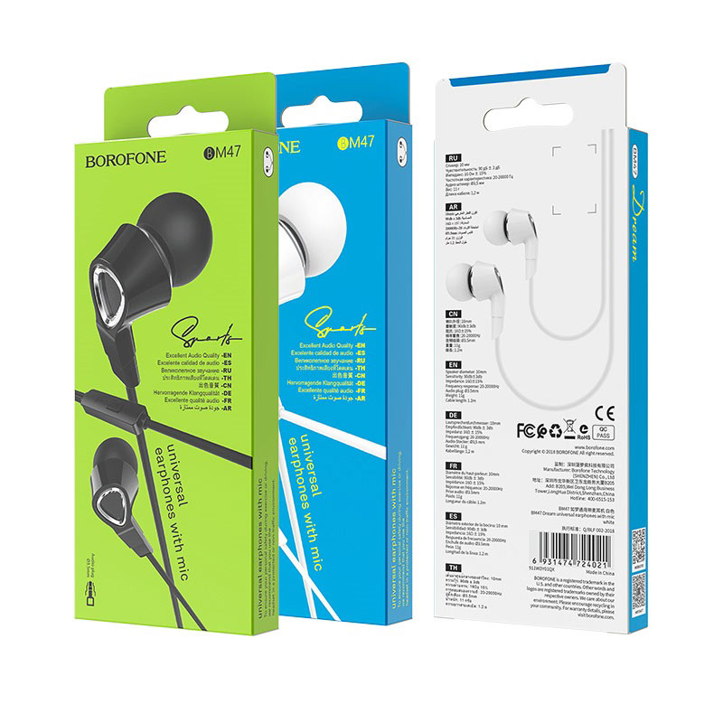 Наушники проводные BOROFONE BM47 Dream universal earphones 3.5mm, белые