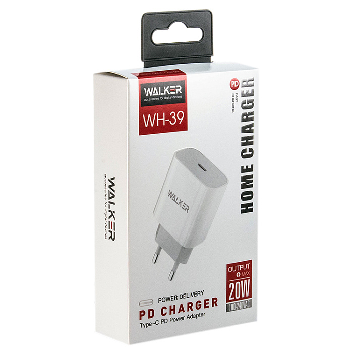 Сетевой адаптер WALKER WH-39, 3A, 20W, USB-C, PD, белый