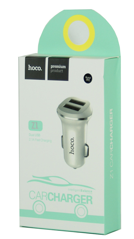 Автомобильный адаптер HOCO Z1 (2 USB 2100+2100) без кабеля, белый