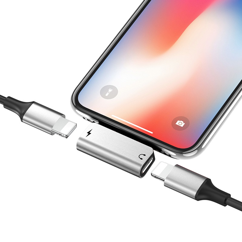 Переходник HOCO LS24 Apple Lightning digital audio converter, серый