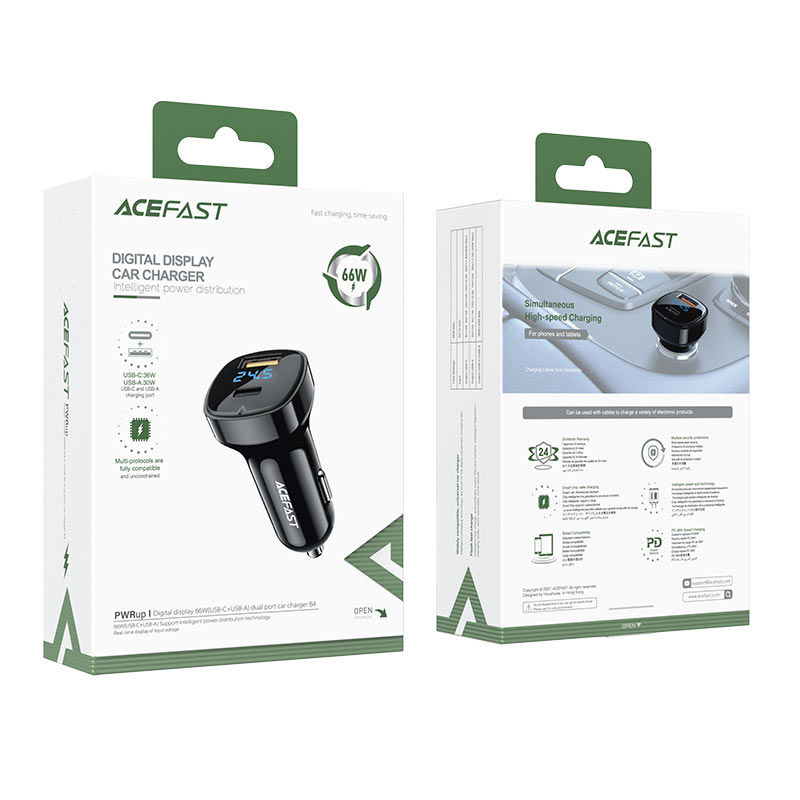 Автомобильный адаптер ACEFAST B4 66W (USB-C + USB-A), черный