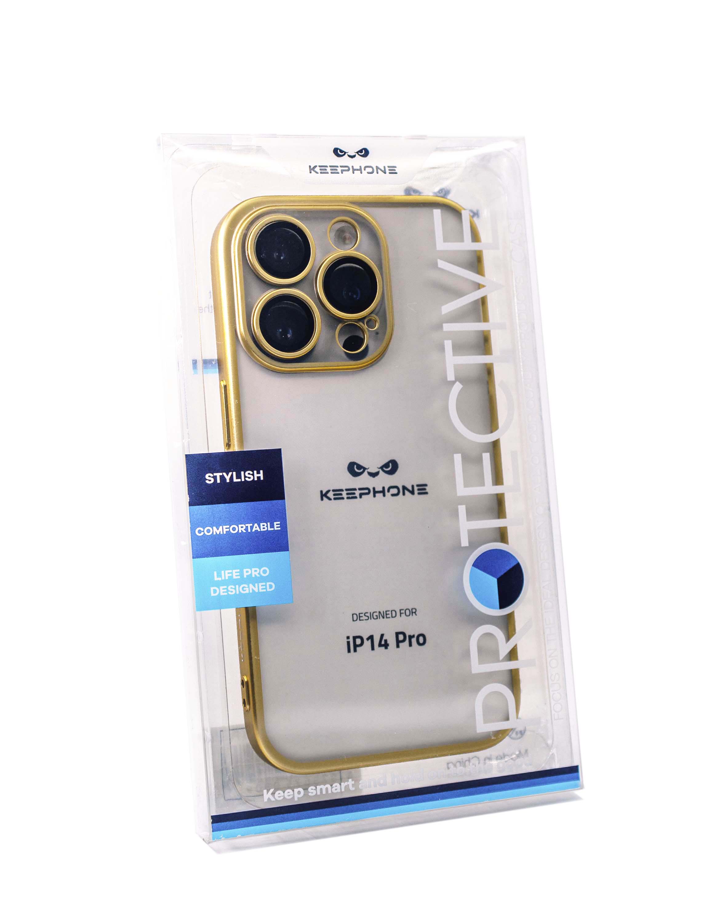 Чехол KeepHone iPhone 14 Pro с защитной линзой, золото
