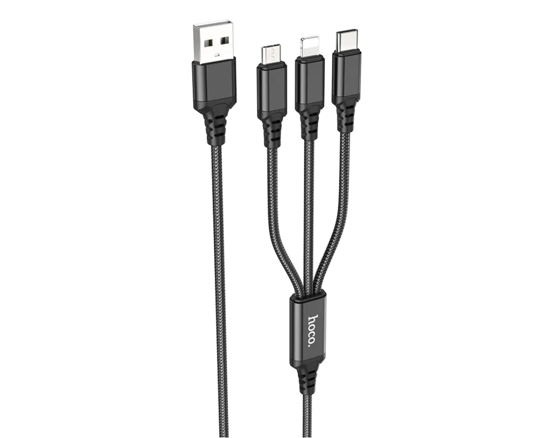 USB кабель HOCO X76 3 в 1 Super charging (Micro - Lightning - Type-C) (100см. 2.0A), черный