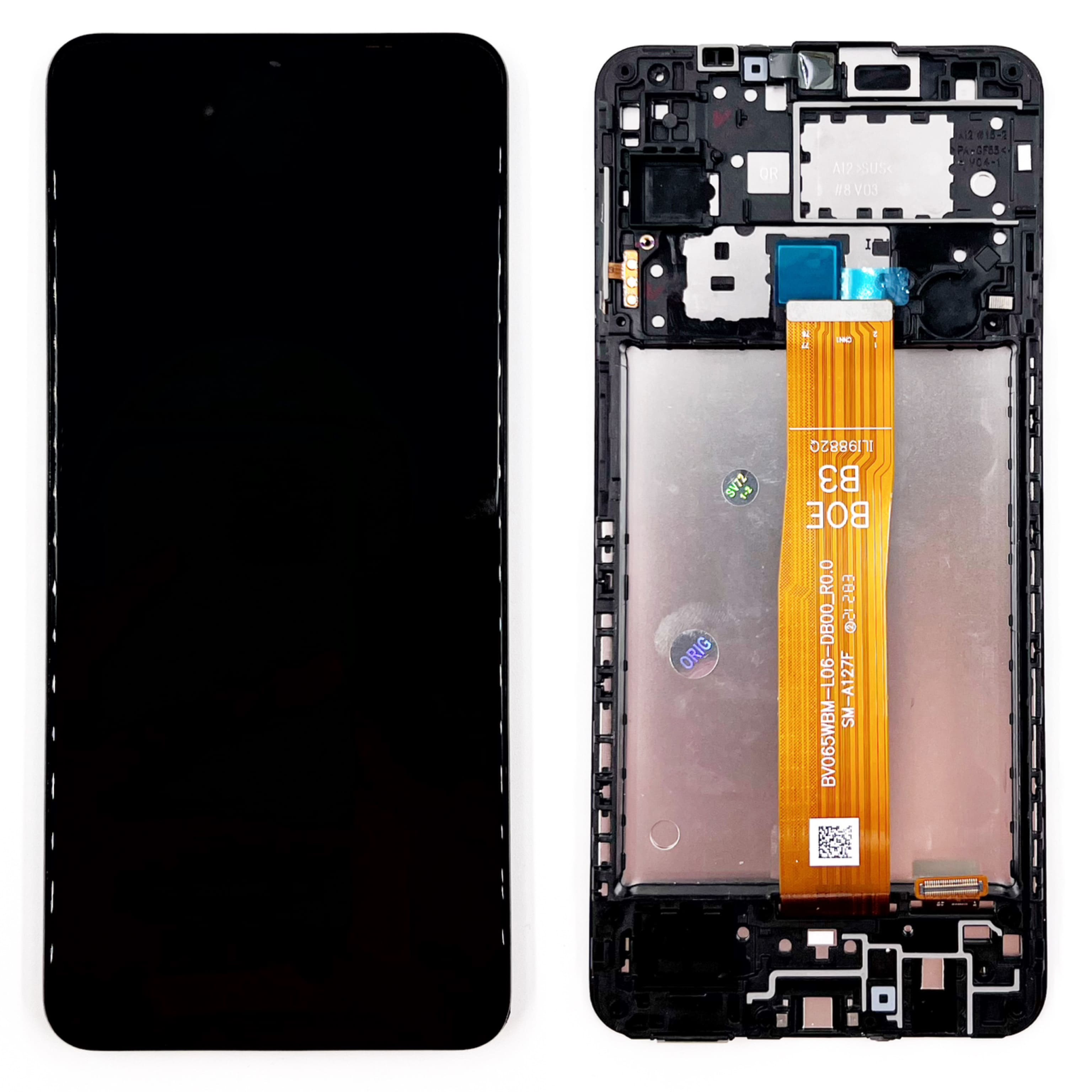 Дисплей Samsung A127F GALAXY A12S в сборе с тачскрином и рамкой, Черный (OR100%)