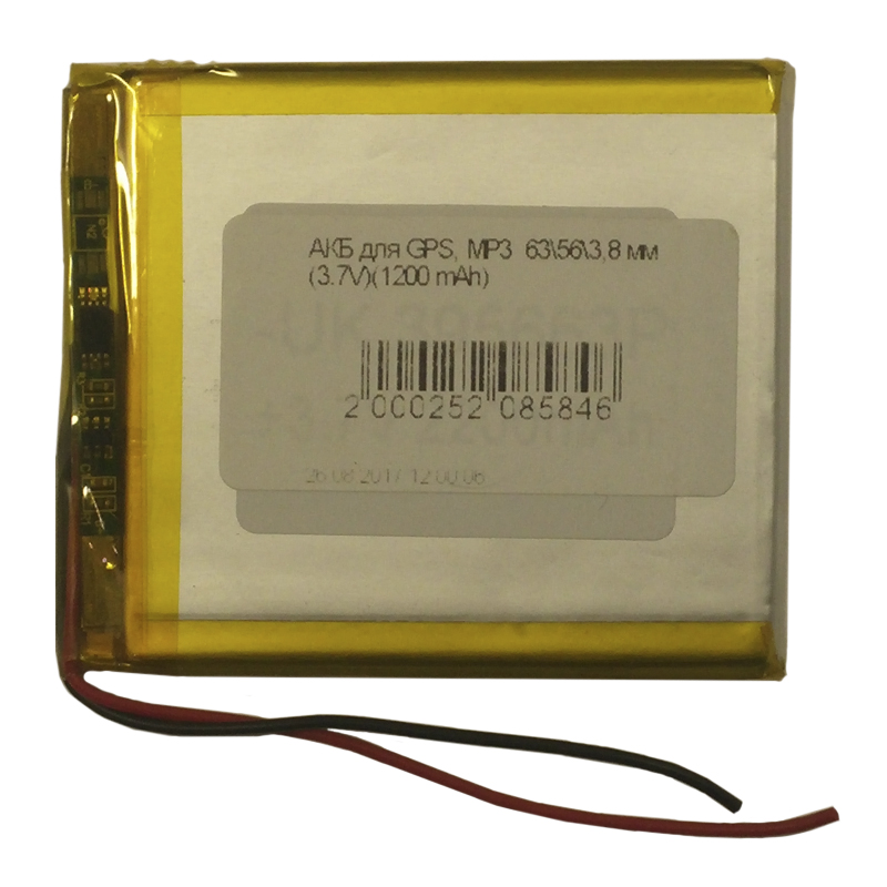 АКБ универсальная на проводах 63/ 56/ 3,8 мм (3.7V, 1200 mAh)