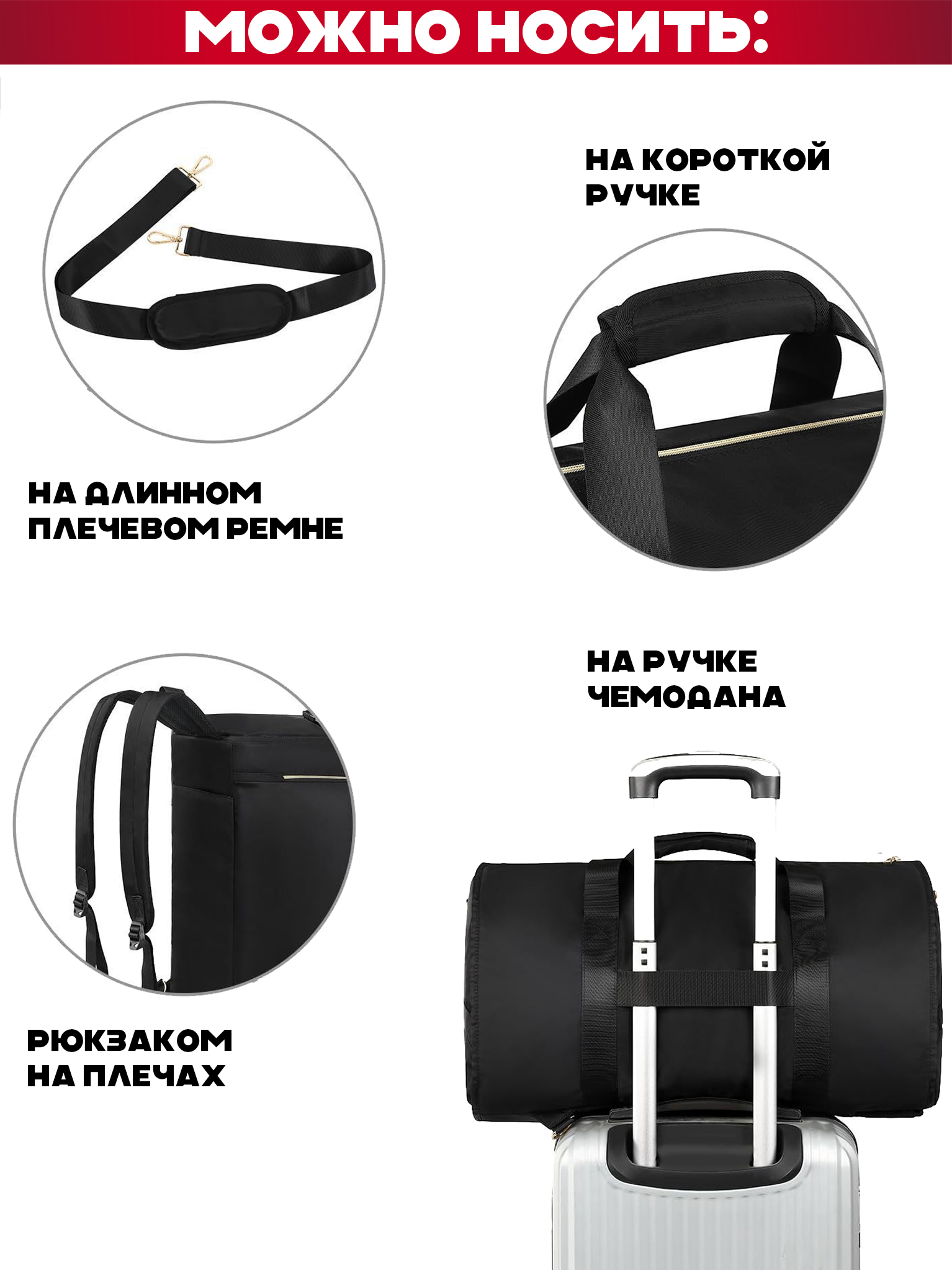 Сумка дорожная портплед рюкзак черная