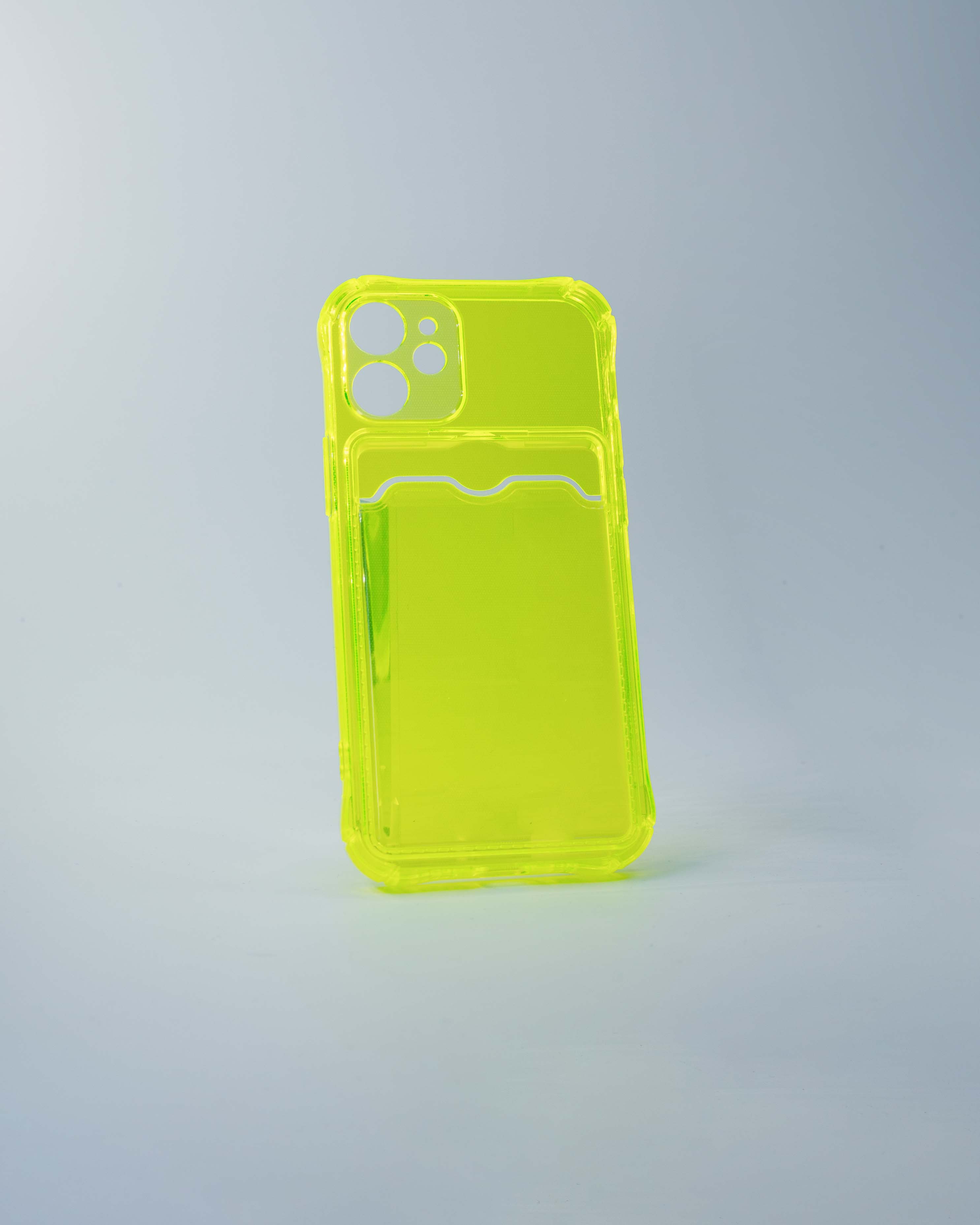 Чехол силиконовый с визитницей для iPhone 12 mini прозрачный салатовый