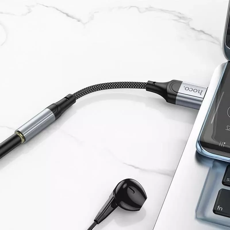 Аудио адаптер переходник для наушников с USB на Jack 3.5 HOCO LS36 12см черный