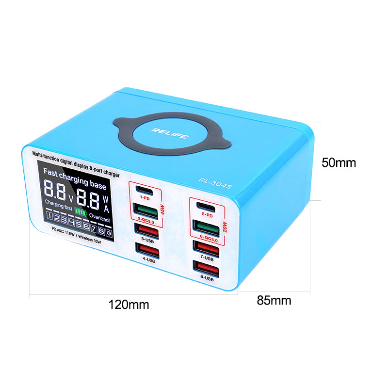 Источник питания RELIFE RL-304S (6 портов USB + 2 Type-C + беспроводная зарядка)