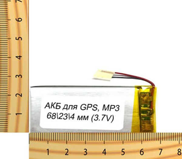 АКБ универсальная на проводах 68/ 23/ 4 мм (3.7V, 900mAh)