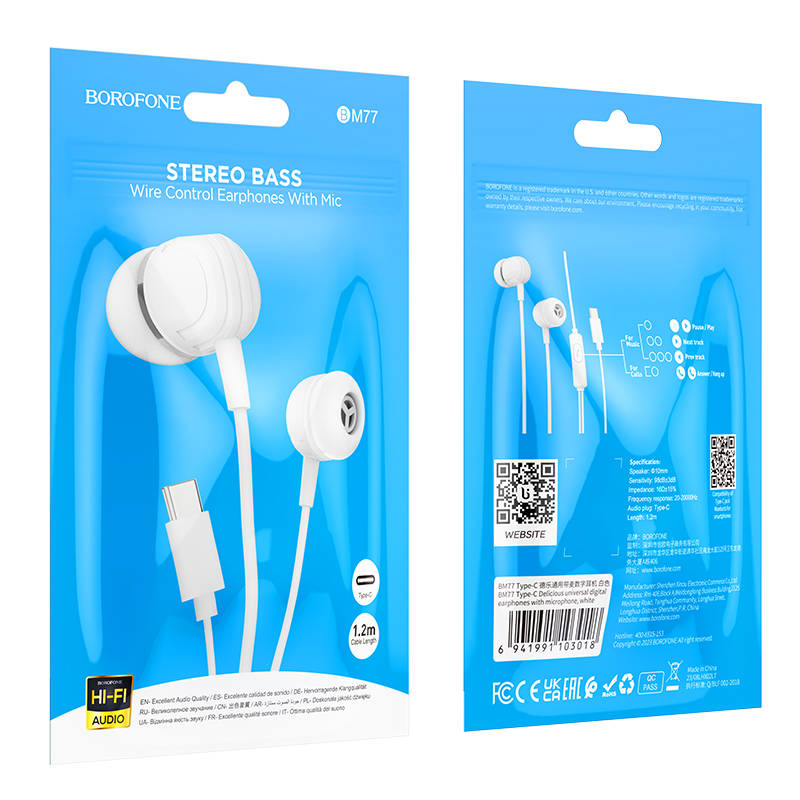 Наушники проводные BOROFONE BM77 Delicious Type-C, белые
