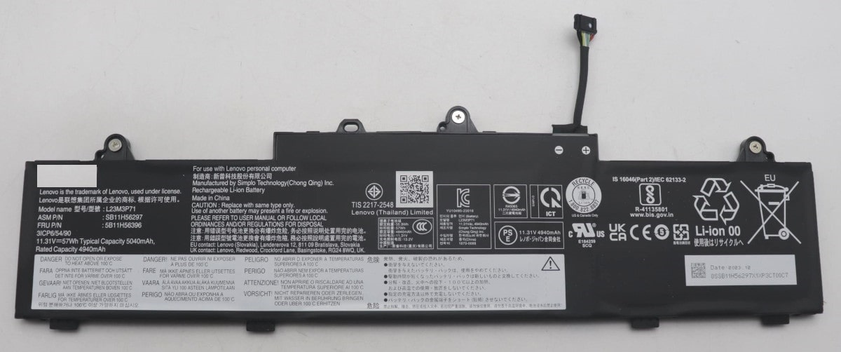 АКБ для ноутбука Lenovo ThinkPad L14Gen 5/L16 gen 1 (L23M3P71) 11.31V 57Wh (Org)