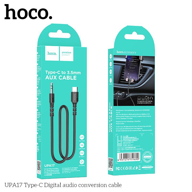 Кабель AUX джек 3,5 вход - Type-C HOCO UPA17 (100см), черный