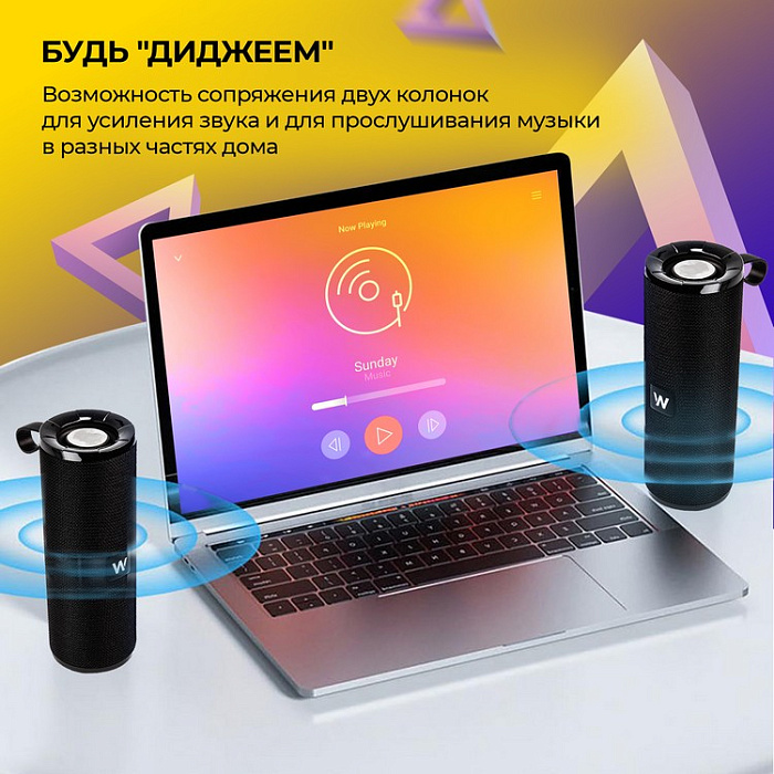 Колонка портативная WALKER WSP-110 Bluetooth, черная