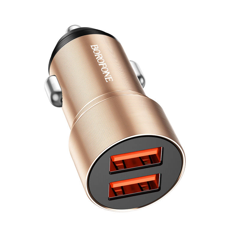 Автомобильный адаптер BOROFONE BZ19B  Wisdom 36W dual port QC3.0 car charger, золотой