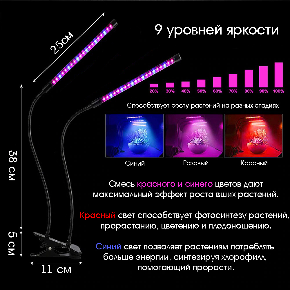 Фито-лампа Огонек OG-LDP20 (20Вт) прищепка