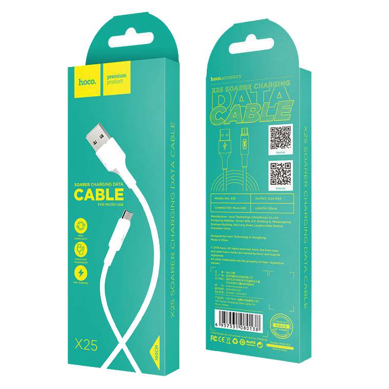 USB кабель micro USB HOCO X25 Soarer (100см. 2.0A), белый