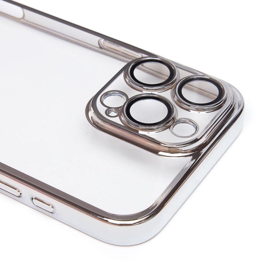 Чехол iPhone 16 Pro Max с защитной линзой, серебристый