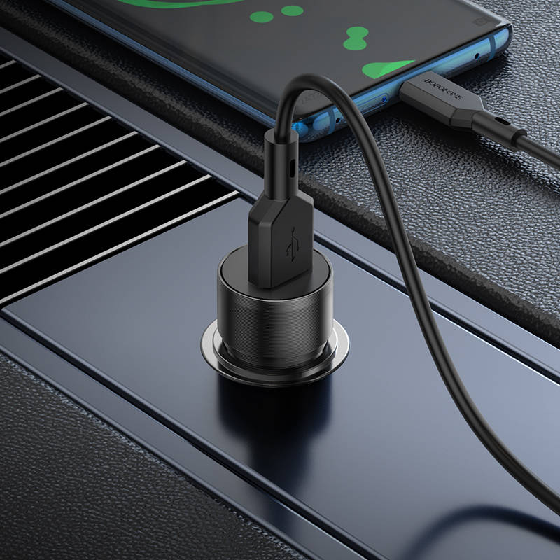 Автомобильный адаптер BOROFONE BZ19A Wisdom single port QC3.0 car charger set + кабельType-C, черный