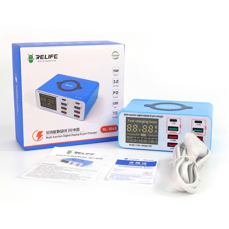 Источник питания RELIFE RL-304S (6 портов USB + 2 Type-C + беспроводная зарядка)