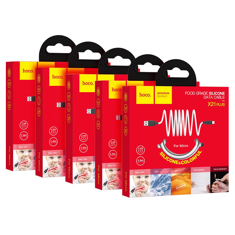 USB кабель micro USB HOCO X21 Plus Silicone (200см. 2.4A), черно-белый