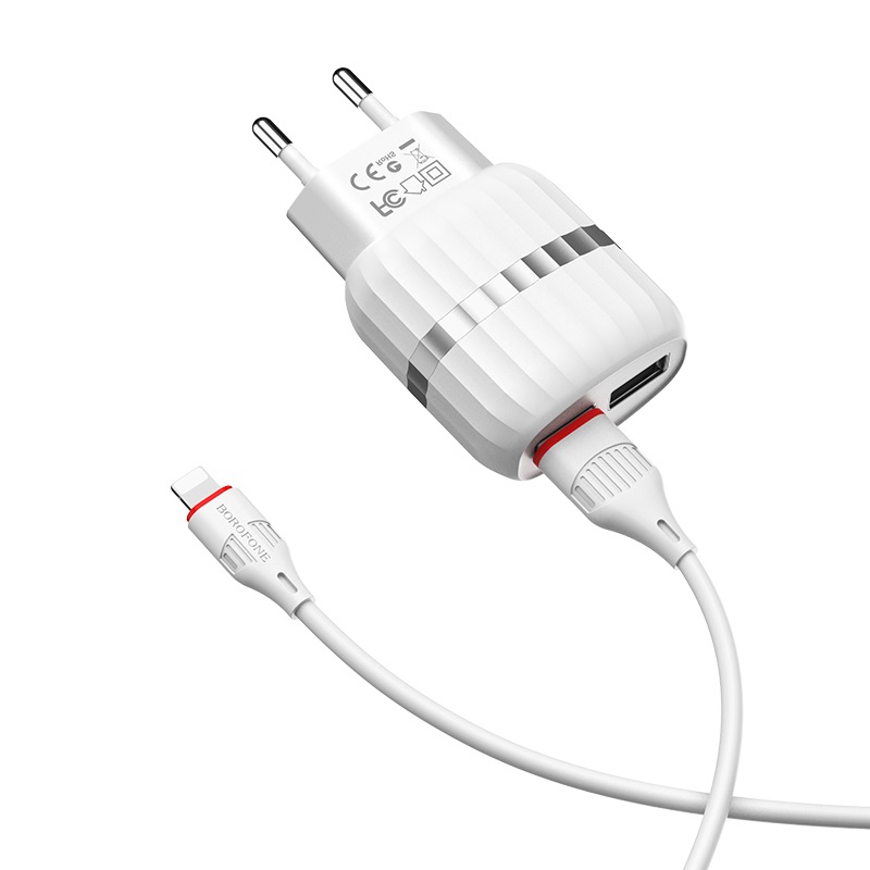 Сетевой адаптер BOROFONE BA24A Vigour dual port charger (2USB 2.4A) с кабелем Lightning, белый
