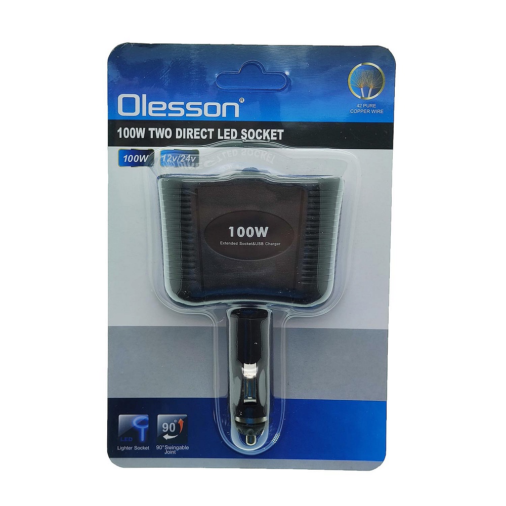 Разветвитель розетки автоприкуривателя OLESSON 1643 (2 гнезда, 100W) черный