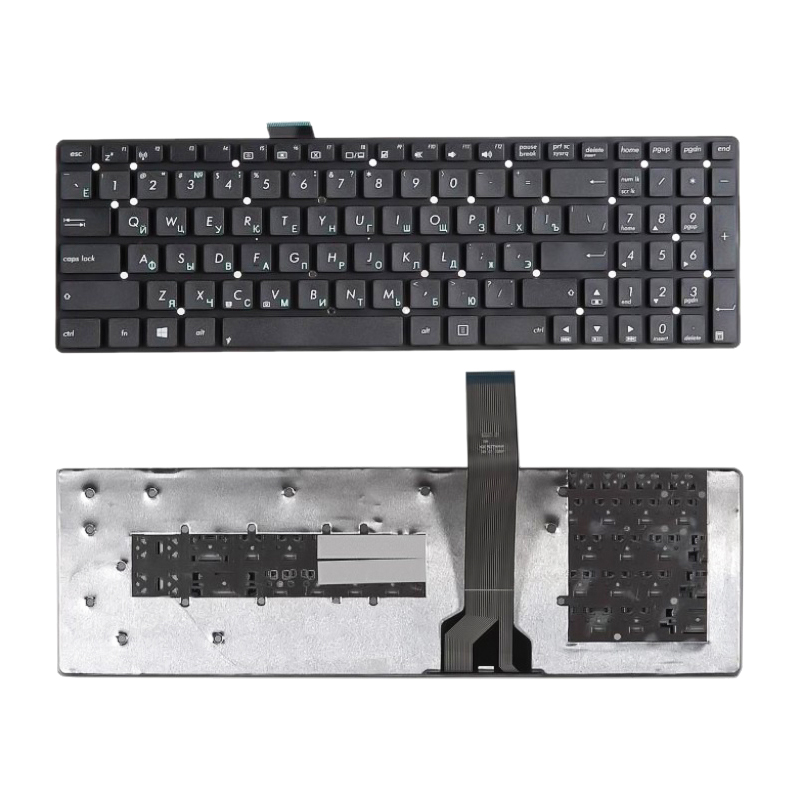 Клавиатура для ноутбука Asus K55 черная (длинный шлейф, без креплений, контакты с лицевой стороны)