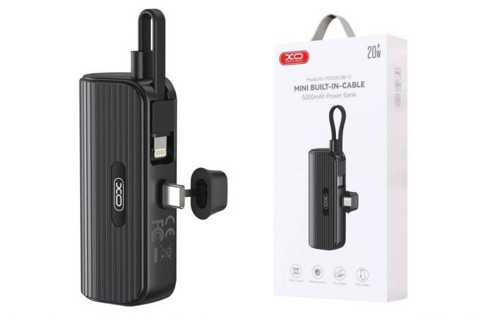 Внешний аккумулятор Power Bank 5000 mAh XO PR220 iP PD20W/QC20W каб type-c+type-c, черн
