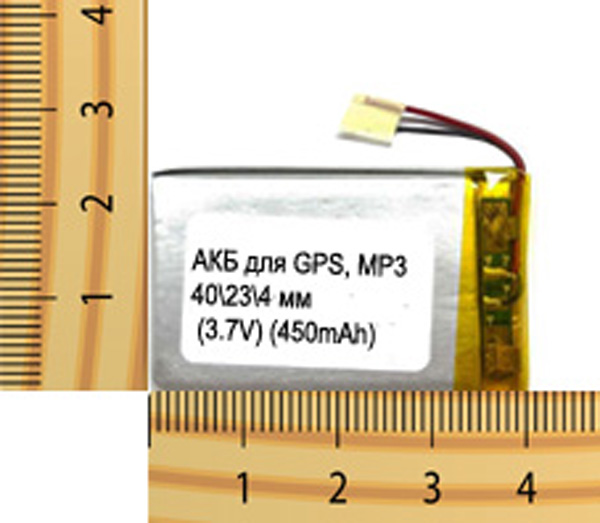АКБ универсальная на проводах 40/ 23/ 4 мм (3.7V) 450mAh