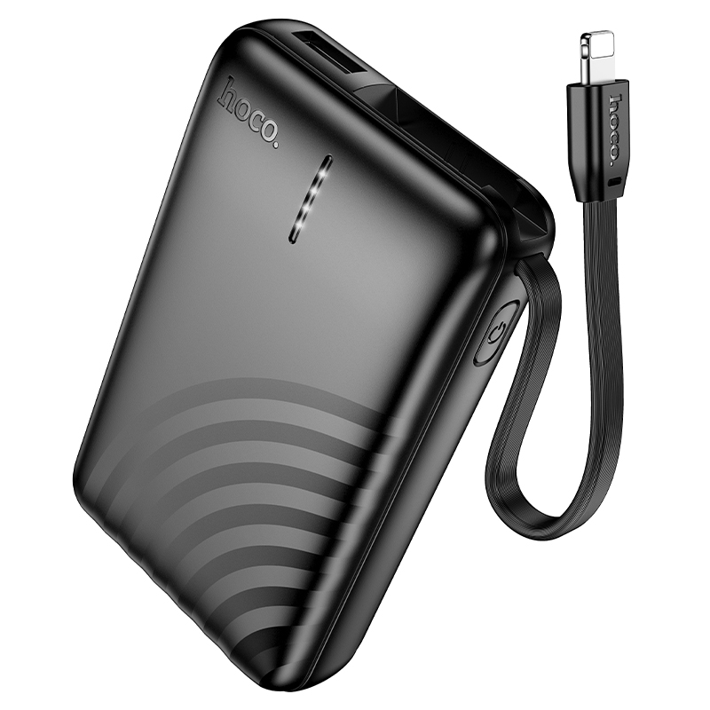 Внешний аккумулятор Power Bank 10000 mAh HOCO J134A, с кабелем Lightning, черный