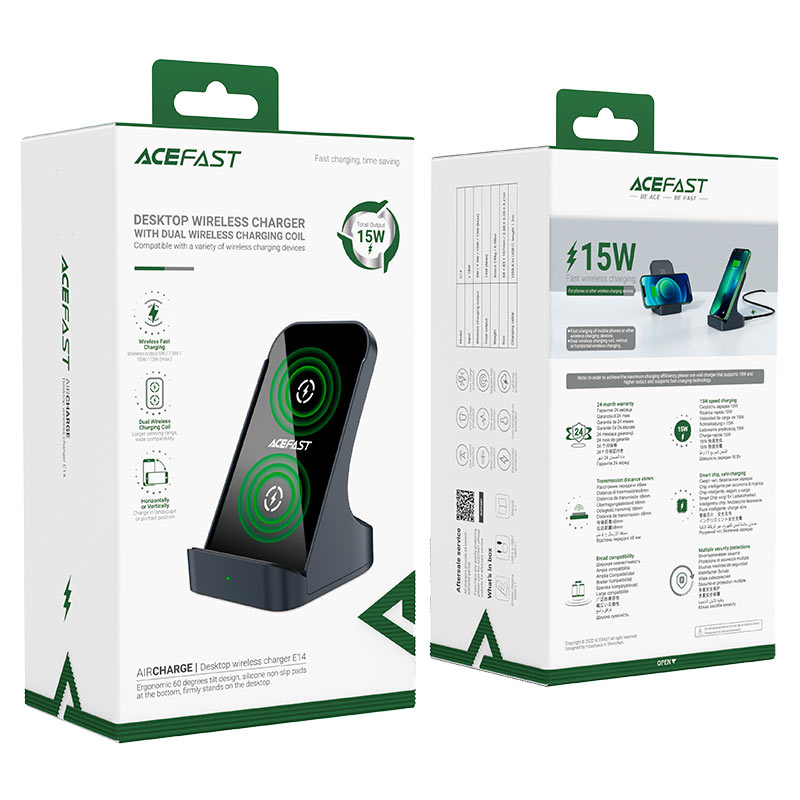 Беспроводное зарядное устройство ACEFAST E14 Fast Wireless Charger Desktop Holder, серый