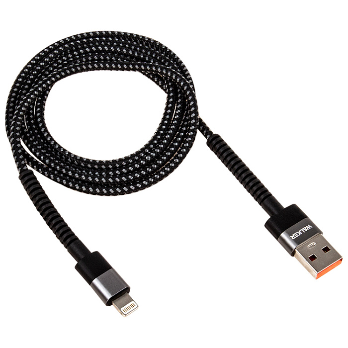 USB кабель Lightning WALKER C535, 3.1А,  QC, нейлон (100см), черный