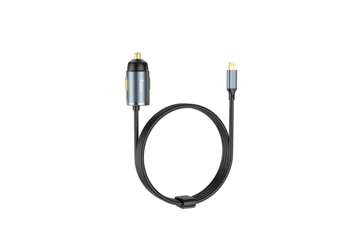 Автомобильный адаптер HOCO NZ7 PD20W + QC3.0 с кабелем Lightning, серый