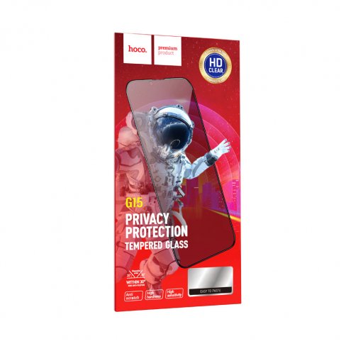 Защитное стекло iPhone 15 HOCO G15 full-screen anti-spy полное покрытие, черное