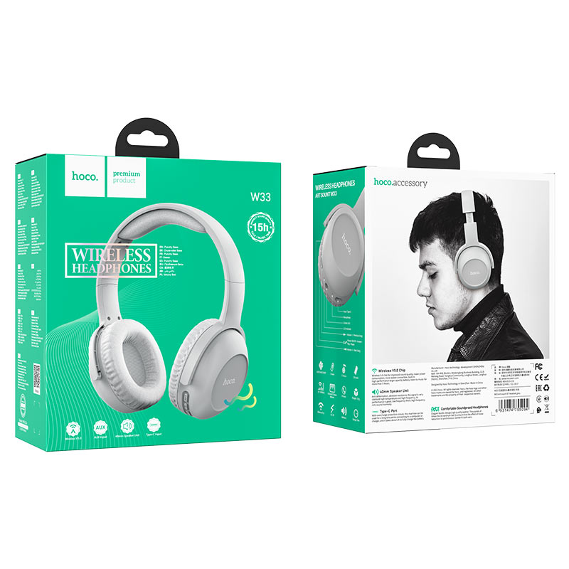 Беспроводные внешние наушники HOCO W33 Art sound BT headset, серые