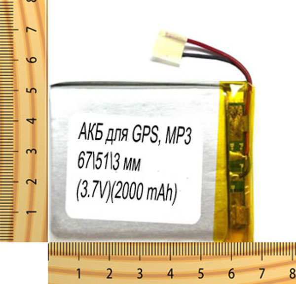 АКБ универсальная на проводах 67/ 51/ 4 мм (3.7V, 2000 mAh)
