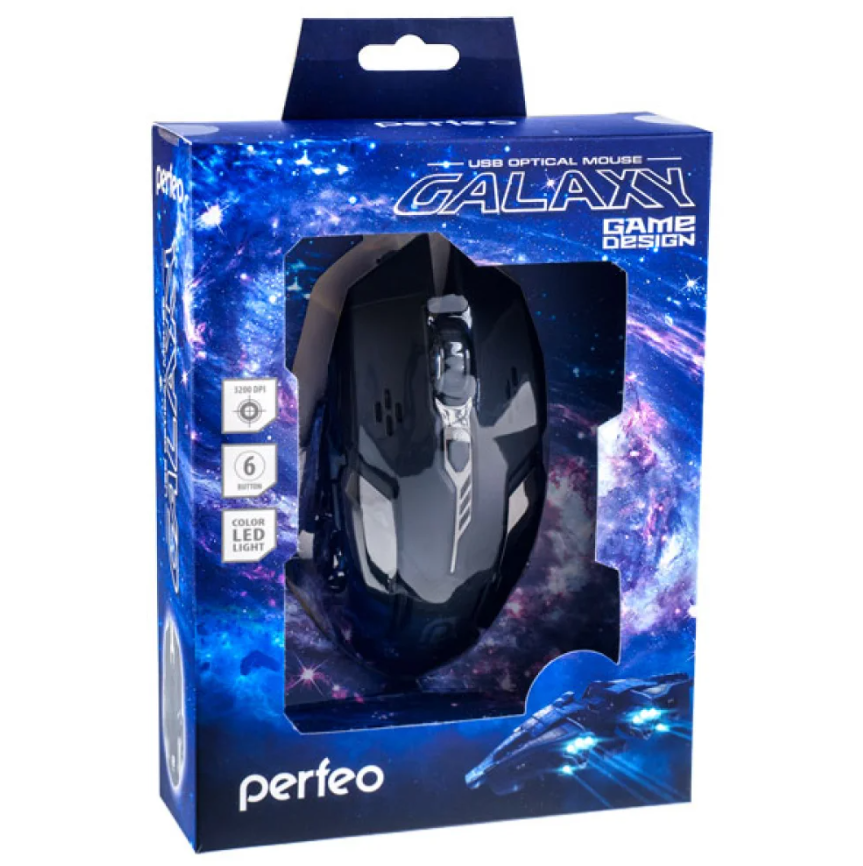Мышь компьютерная проводная Perfeo (PF_5017) GALAXY GAME DESIGN с подсветкой, черная